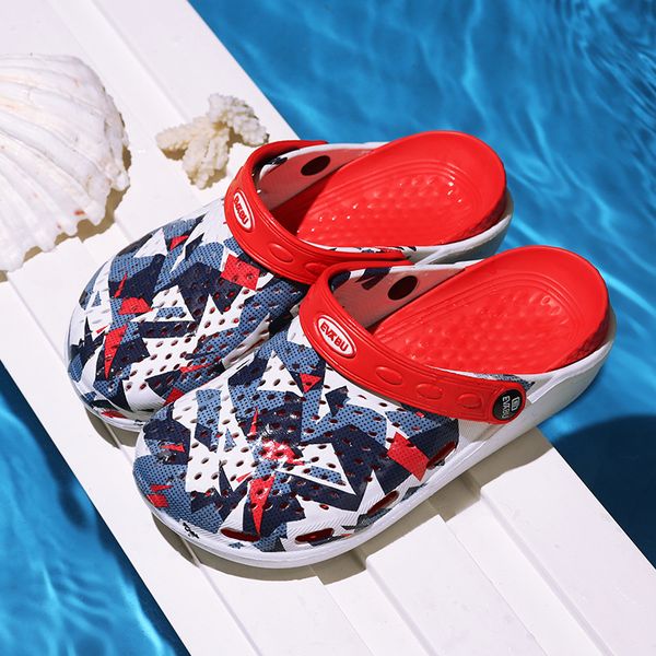 summer small camouflage casual porous shoes men's closed-toe sandals breathable anti-slip graffiti slipper couples sandals men's, Black